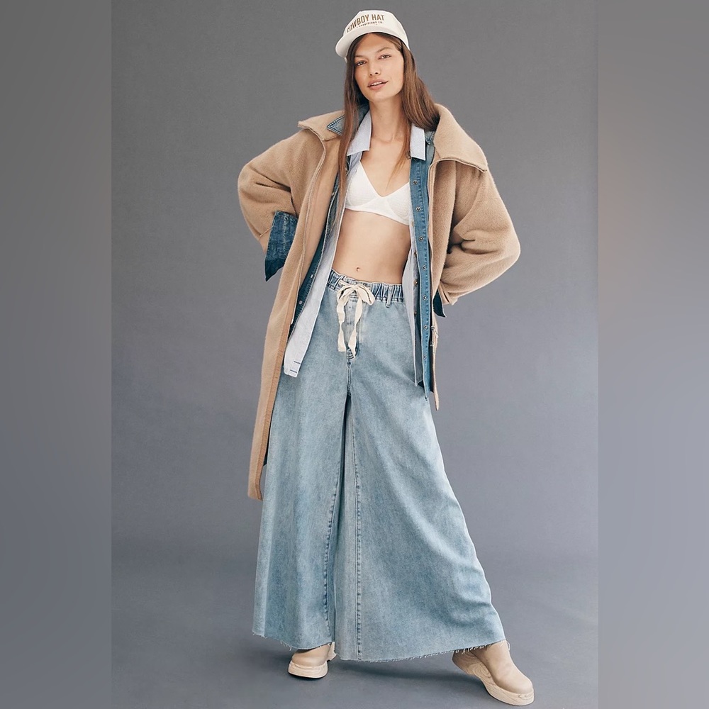 NWT FREE PEOPLE Clover Wide-Leg Solid Pants in whimsy blue Size Medium/Large